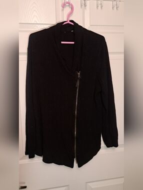 Black Asymmetrical Zip Women's Sweater Jacket Size XL 16 Soft Cozy
